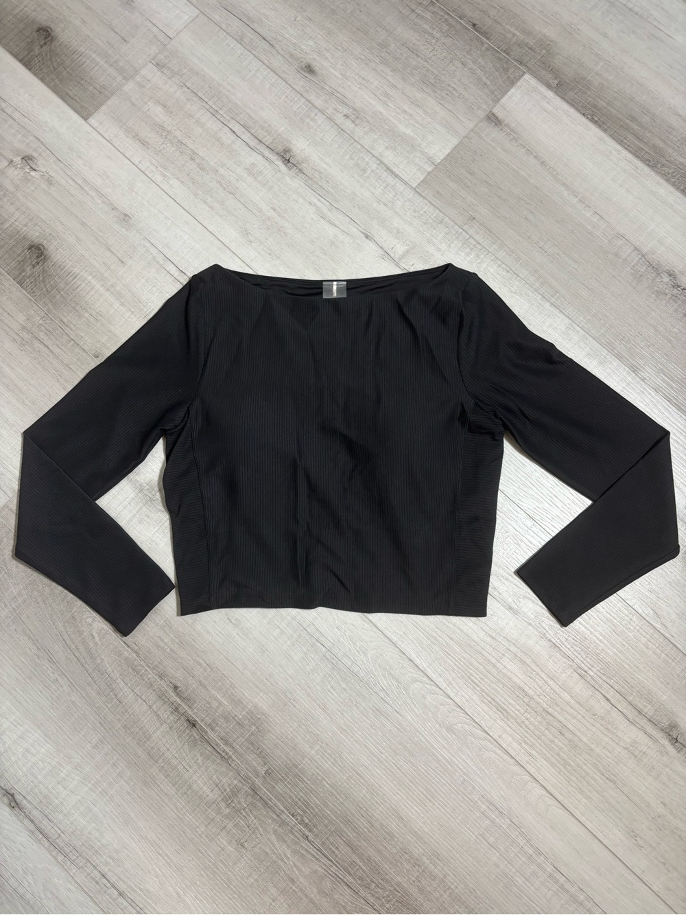 Calia Black Ribbed Long Sleeve Crop Top Built-In Bra Padded Large